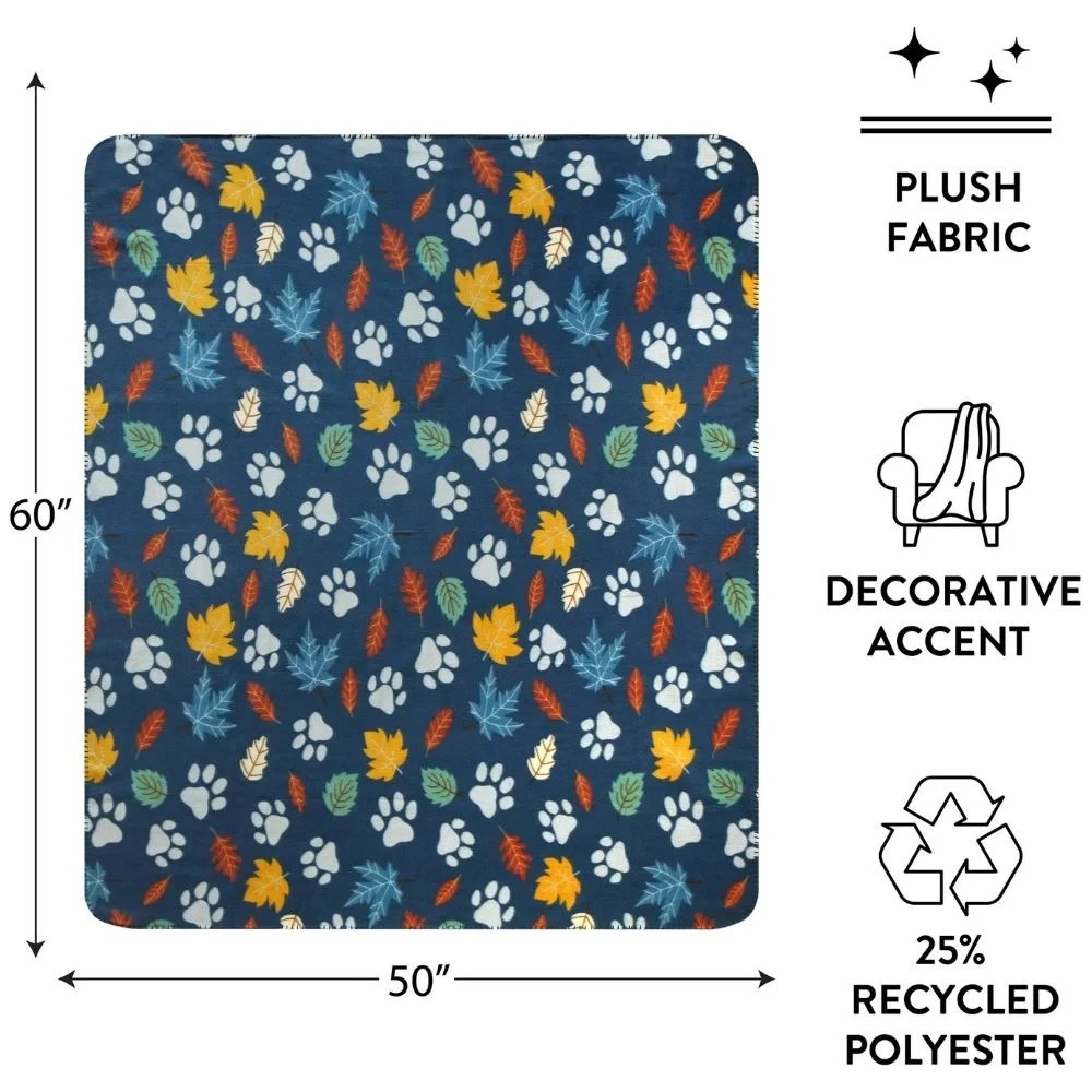 Mainstays Paw Print Fleece Throw Blanket Soft Cozy Pet Theme - Picture 3 of 4